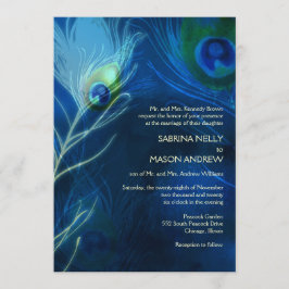 Invitación El pavo real azul profundo engendra al Boda modern