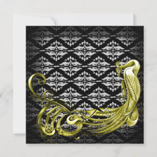 Invitación El pavo real dorado en el aniversario de la boda d