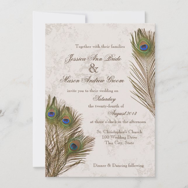 Invitación El pavo real empluma la boda (Anverso)