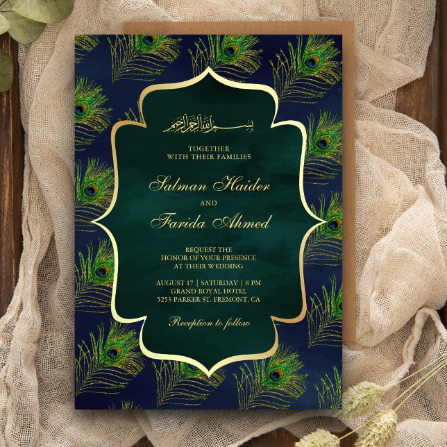 Invitación El pavo real verde azul separa a la Boda musulmana (Subido por el creador)