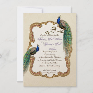 Invitación El pavo real y la caligrafía dorados invitan
