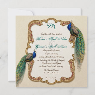 Invitación El pavo real y la caligrafía dorados invitan