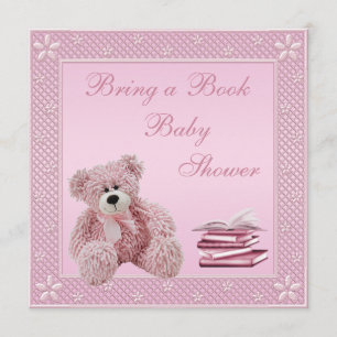 Invitación El peluche rosado trae un Baby Shower libro