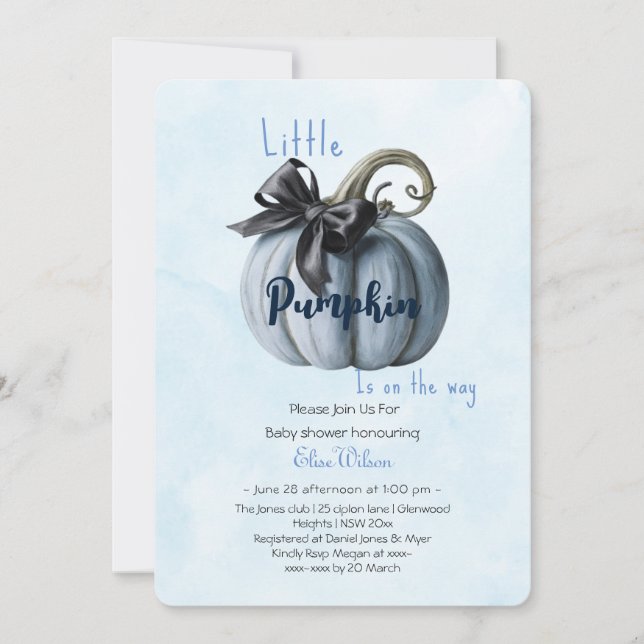 Invitación El pequeño arco de calabaza rosa está en camino3 (Anverso)