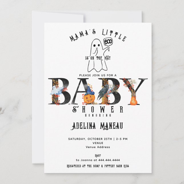 Invitación El pequeño Boo de Mamá en Baby Shower de calabaza  (Anverso)
