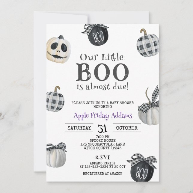 Invitación El pequeño BOO está a punto de llegar, Baby Shower (Anverso)