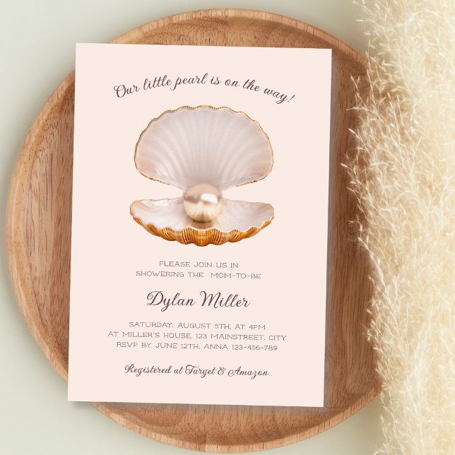 Invitación El pequeño Chica de Pearl Seashell Beach Baby Show (Little Pearl Seashell Beach Girl Baby Shower Invitation)