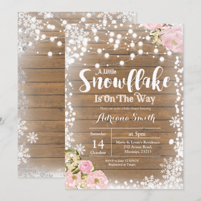 Invitación El pequeño copo de nieve floral está en camino de  (Anverso / Reverso)