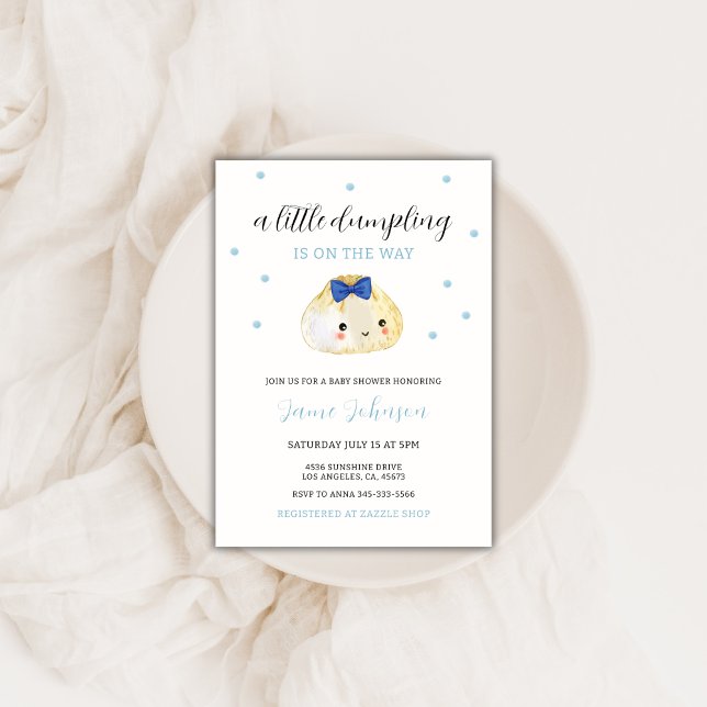 Invitación El Pequeño Desplome Azul Está En El Camino Del Niñ (Blue Little Dumpling Is On The Way Boy Baby Shower Invitation)