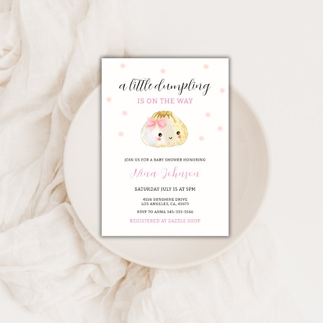 Invitación El Pequeño Desplome Rosa Está En El Camino De Baby (Pink Little Dumpling Is On The Way Baby Shower Invitation)