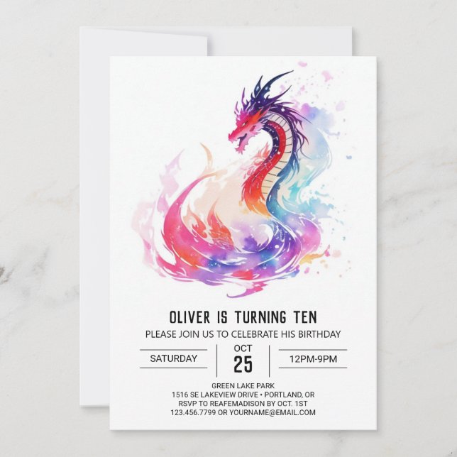 Invitación El pequeño dragón es un cumpleaños imprimible (Anverso)