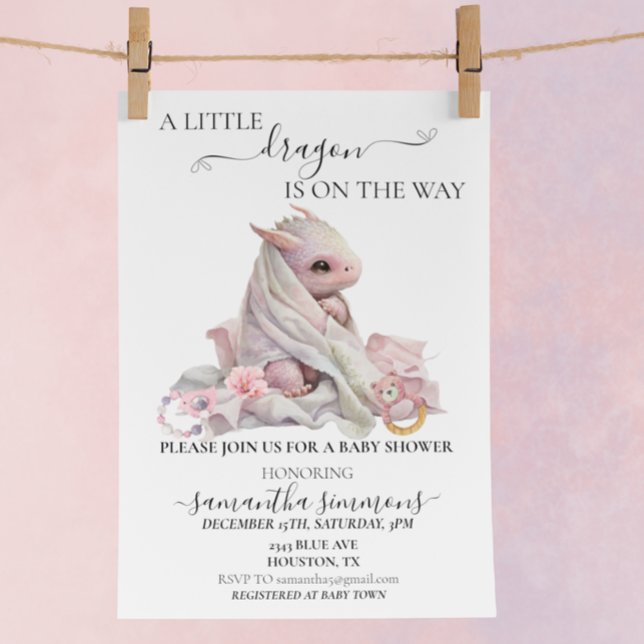 Invitación El Pequeño Dragón Rosa está en camino a Baby Showe (Subido por el creador)