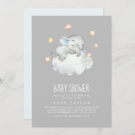 Invitación El pequeño elefante que duerme | Baby Shower gris