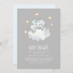 Invitación El pequeño elefante que duerme   Baby Shower gris