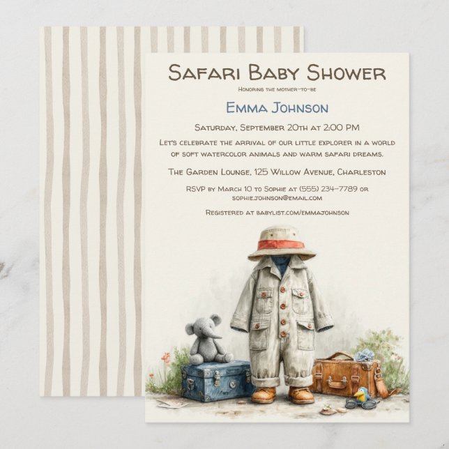 Invitación El pequeño explorador | Fiesta de bebé Safari Adve (Anverso / Reverso)