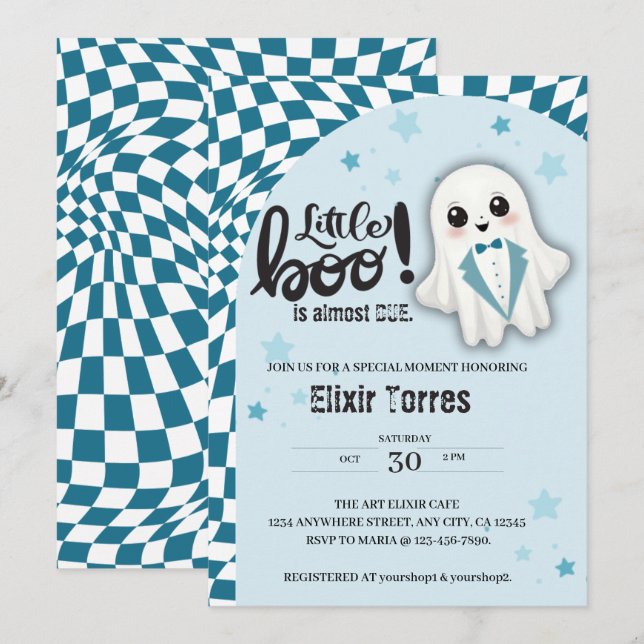 Invitación El pequeño fantasma azul casi se debe a Baby Showe (Anverso / Reverso)