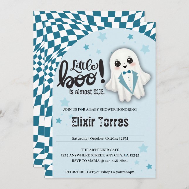Invitación El pequeño fantasma azul casi se debe a Baby Showe (Anverso / Reverso)