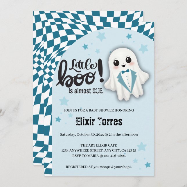 Invitación El pequeño fantasma azul casi se debe a Baby Showe (Anverso / Reverso)