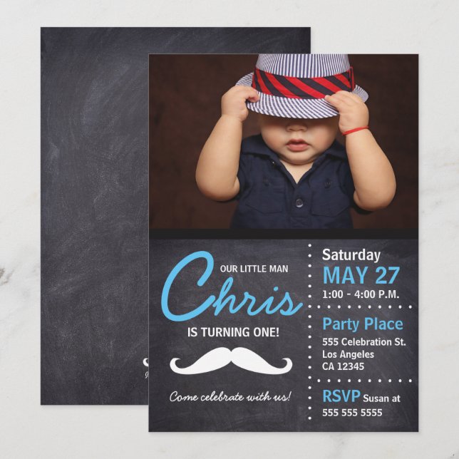 Invitación El pequeño hombre se está volviendo uno - foto, bi (Anverso / Reverso)