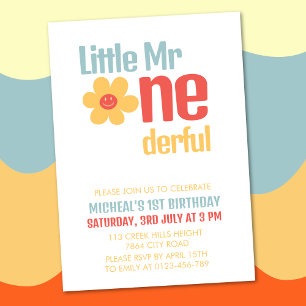 Invitación El Pequeño Mister Onemaravilloso Retro Groovy Prim