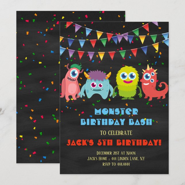 Invitación El pequeño monstruo embroma a la fiesta de (Anverso / Reverso)