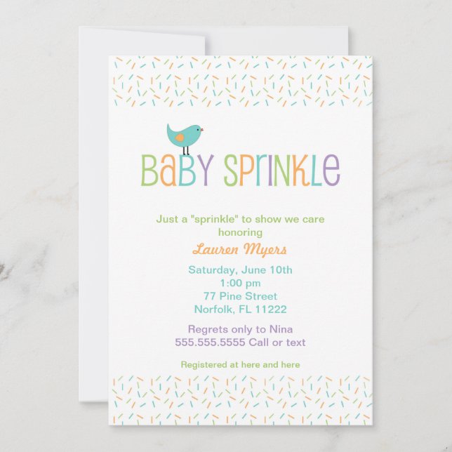 Invitación El pequeño pájaro asperja Baby Shower invita a (Anverso)