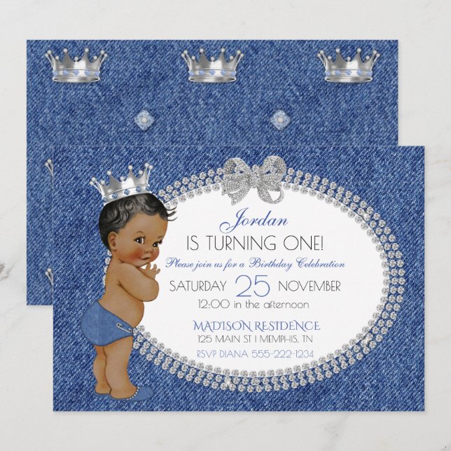 Invitación El pequeño príncipe africano: denim y diamantes (Anverso / Reverso)