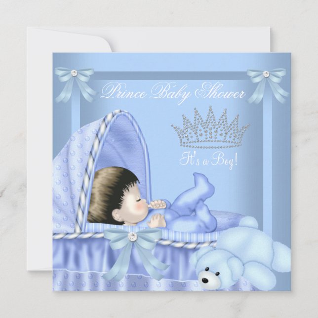 Invitación El pequeño príncipe Baby Shower Boy Blue Bassinett (Anverso)