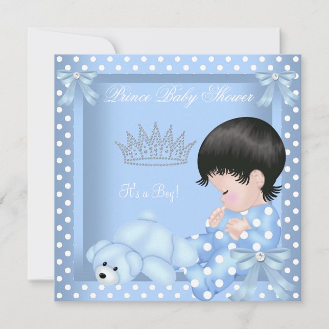 Invitación El pequeño príncipe Baby Shower Boy Polka azul pun (Anverso)