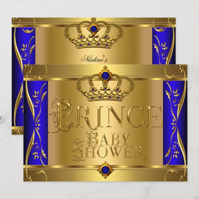 Invitación El pequeño príncipe Baby Shower Boy Regal Corona A (Anverso / Reverso)