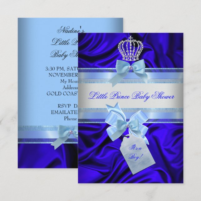 Invitación El pequeño príncipe Baby Shower Boy Royal Blue 2 (Anverso / Reverso)