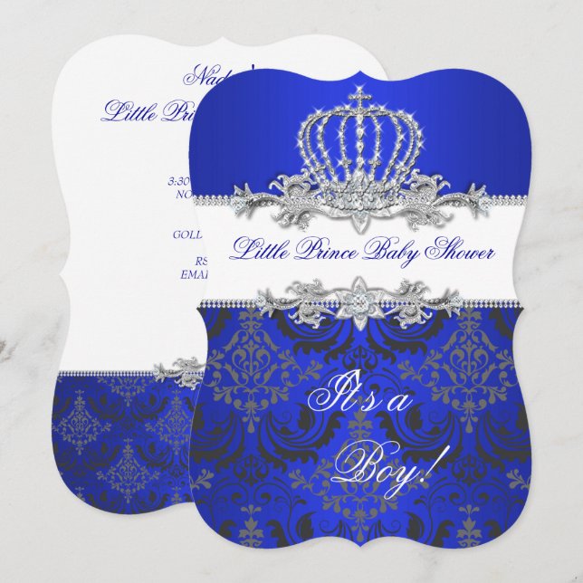 Invitación El pequeño príncipe Baby Shower Boy Royal Blue Cro (Anverso / Reverso)