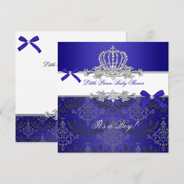 Invitación El pequeño príncipe Baby Shower Boy Royal Blue Cro (Anverso / Reverso)