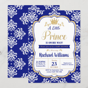 Invitación El pequeño príncipe Baby Shower Royal Blue Damask 