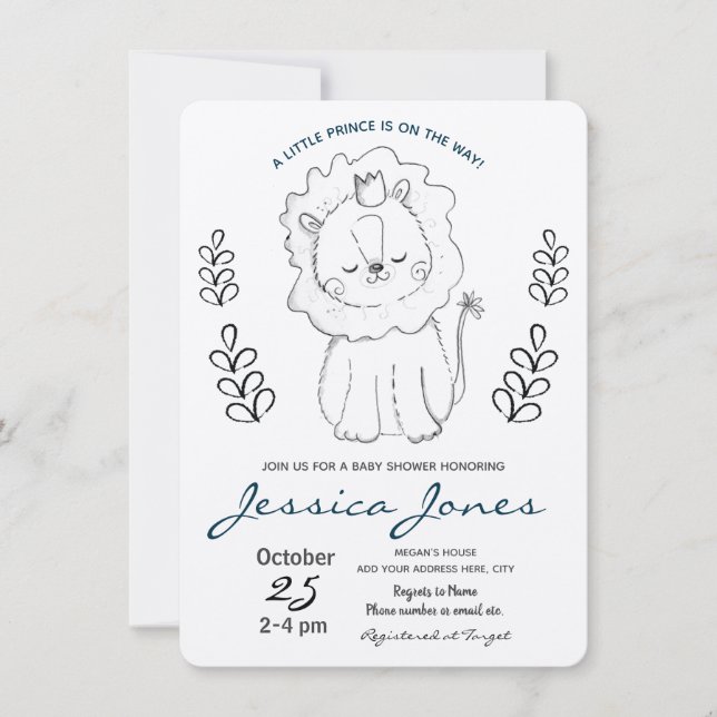 Invitación El pequeño príncipe de los leones, Baby Shower Rus (Anverso)