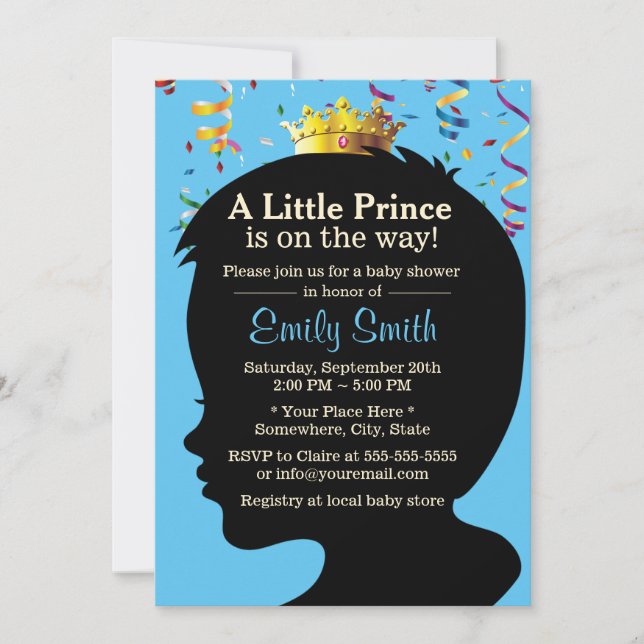 Invitación El pequeño príncipe Silhouette Confetti Boy Baby S (Anverso)