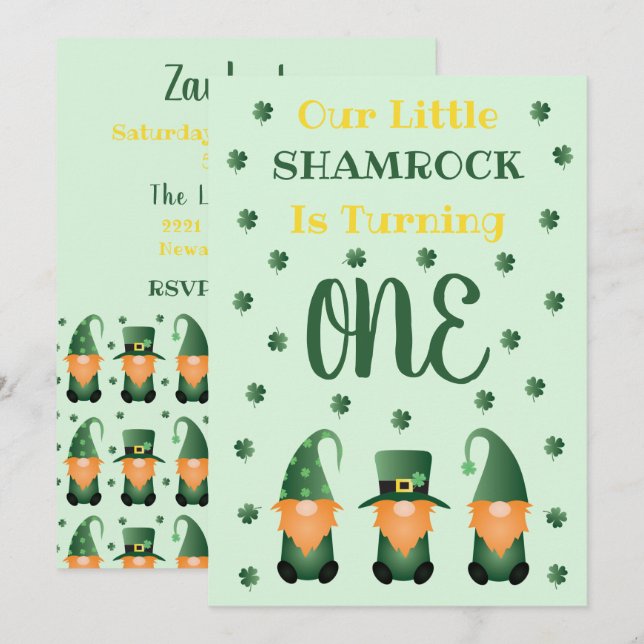 Invitación El pequeño Shamrock se vuelve un gnomo (Anverso / Reverso)