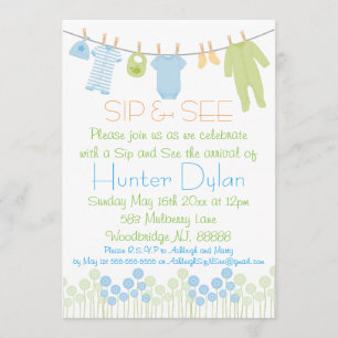 Invitación El pequeño sorbo azul y verde de la ropa y ve