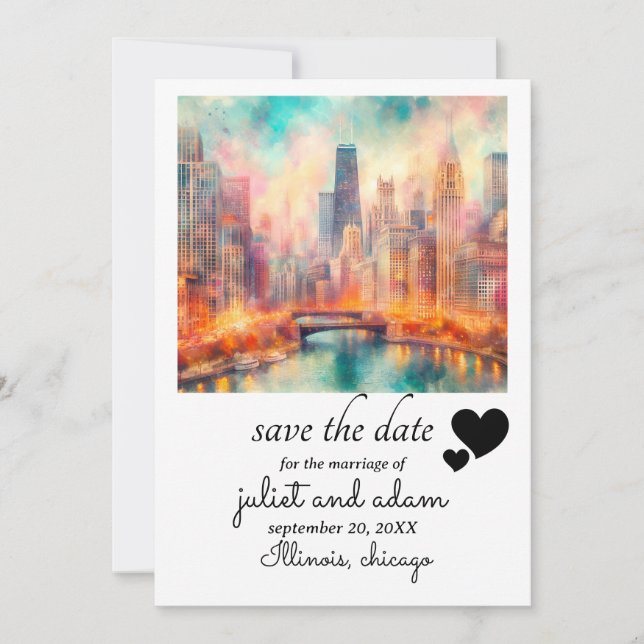 Invitación El perfil del boda de Heart Chicago ahorra la fech (Anverso)
