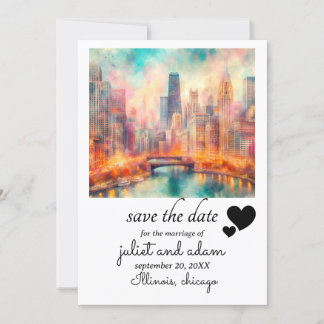 Invitación El perfil del boda de Heart Chicago ahorra la fech