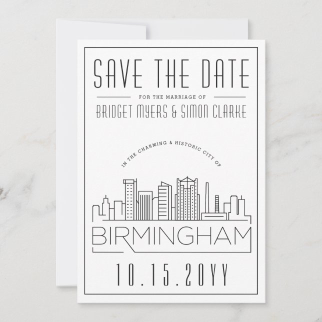 Invitación El perfil estilizado del Boda de Birmingham Save t (Anverso)
