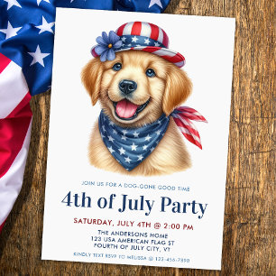 Invitación El Perro 4 De Julio Fiesta Patriótico Golden Retri