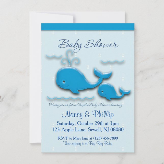 Invitación El personalizable junta la ballena Baby Shower (Anverso)