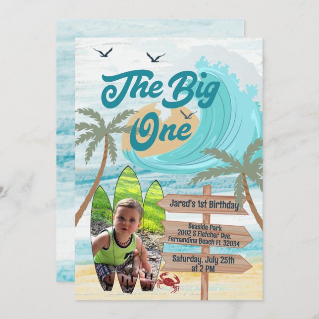 Invitación El Personalizado Big One Surf Photo Big Wave Surfb (Anverso / Reverso)