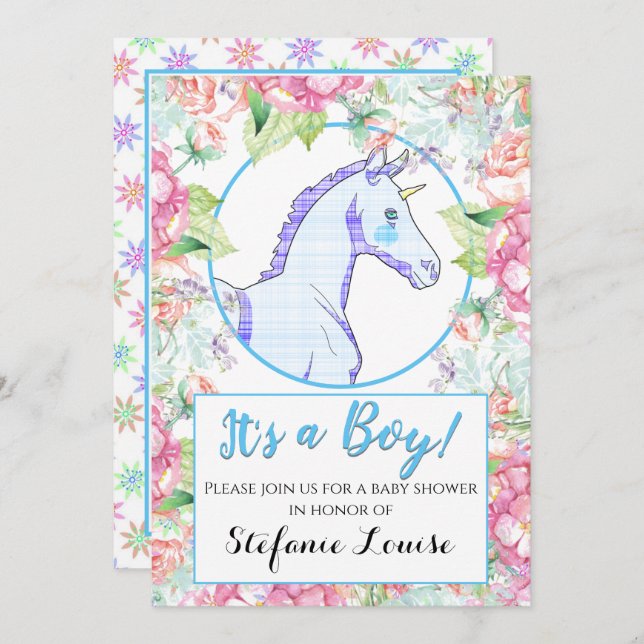 Invitación ¡El Personalizado de unicornio Pink Tarta es un ch (Anverso / Reverso)