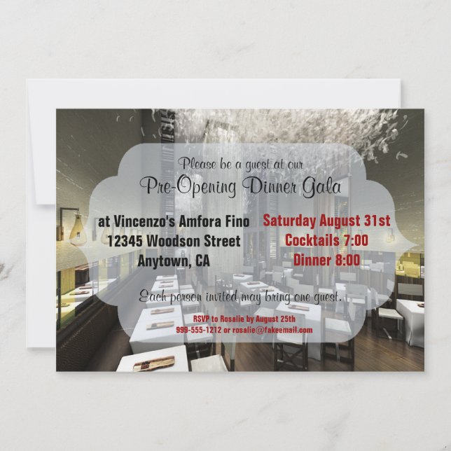 Invitación El personalizado pre/el restaurante de la gran (Anverso)