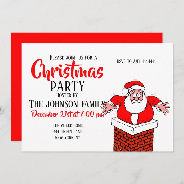 Invitación El personalizado Santa Claus se atoró en la chimen (Anverso / Reverso)