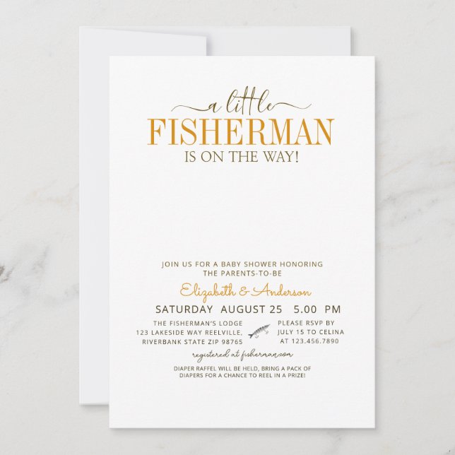 Invitación El Pescador Rústico Está En Camino De Baby Shower (Anverso)