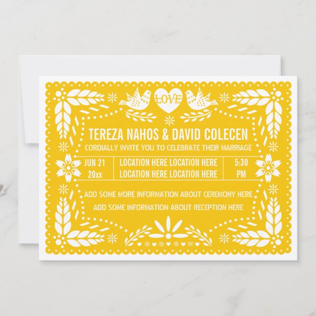 Invitación El picado de papel ama los pájaros boda amarillo (Anverso)