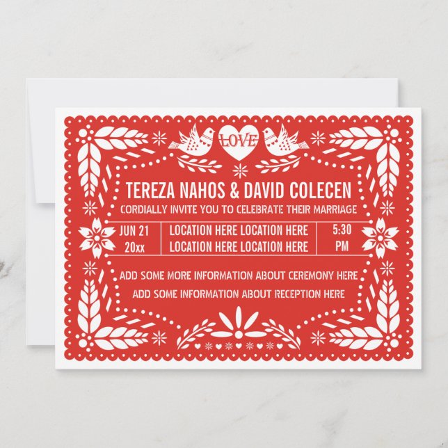 Invitación El picado de papel ama los pájaros boda rojo (Anverso)